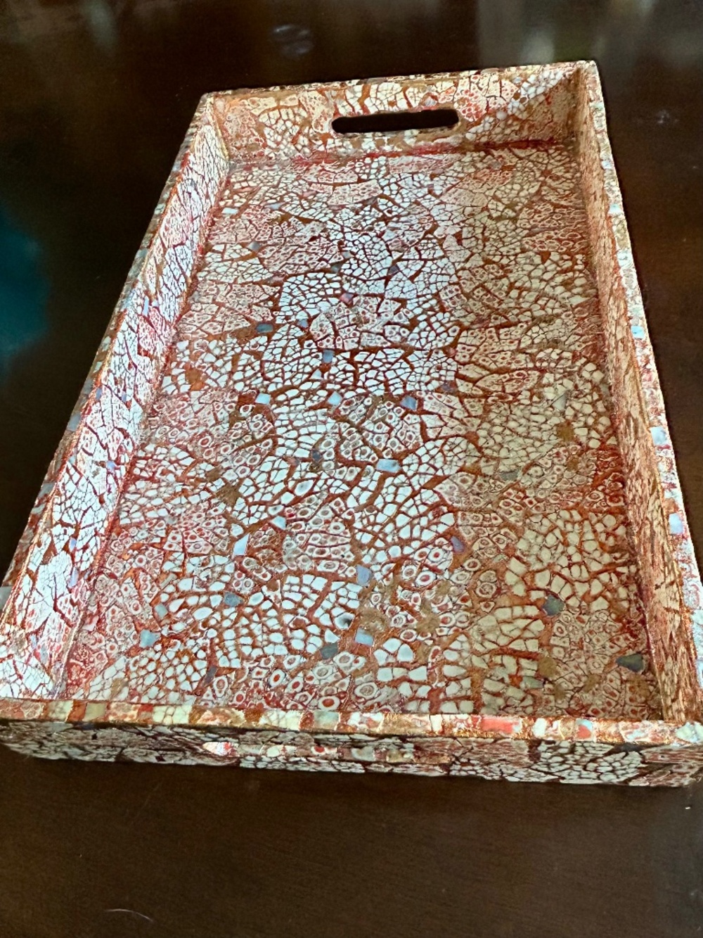 Vintage Pier 1 Imports, Mosaic Style Serving Tray, Orange & White